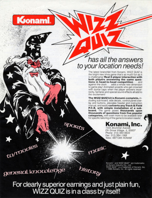 Wizz Quiz (Konami version) Arcade Game Cover
